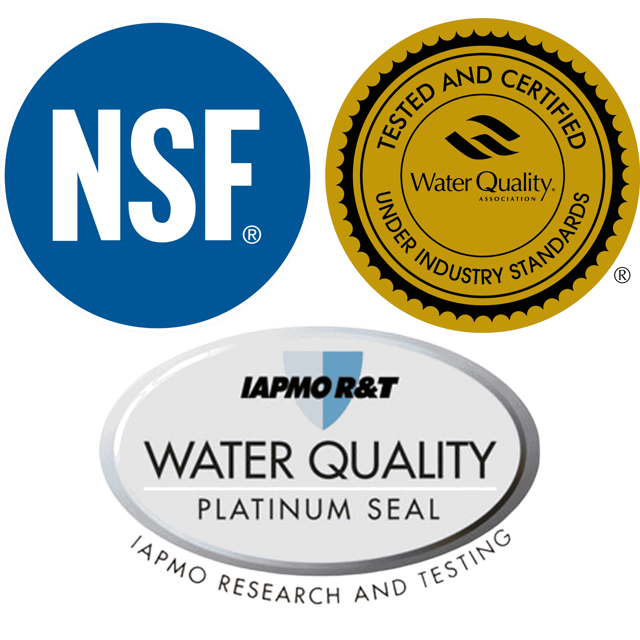 NSF WQA ad IAPMO certification logos